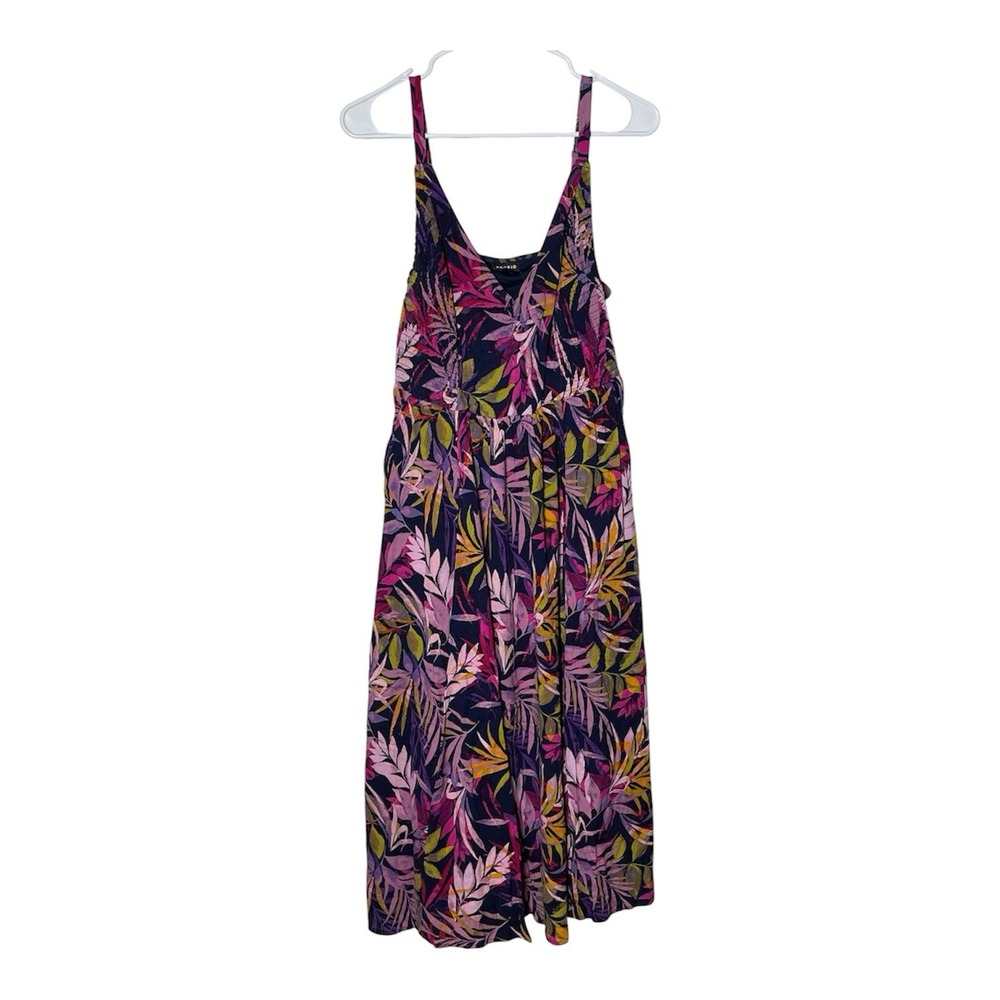 TORRID NAVY LEAF DRESS SPAGHETTI STRAPS SMOCKED SIDES SZ 0 Large NWT!!